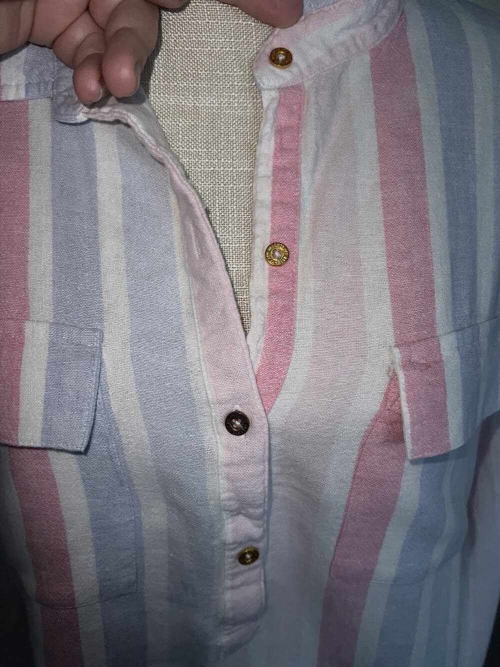 Ellen Tracy Striped Button-Front Shirt w/Roll-Tab Sleeves Womens L Pink/Blue - Picture 4 of 9